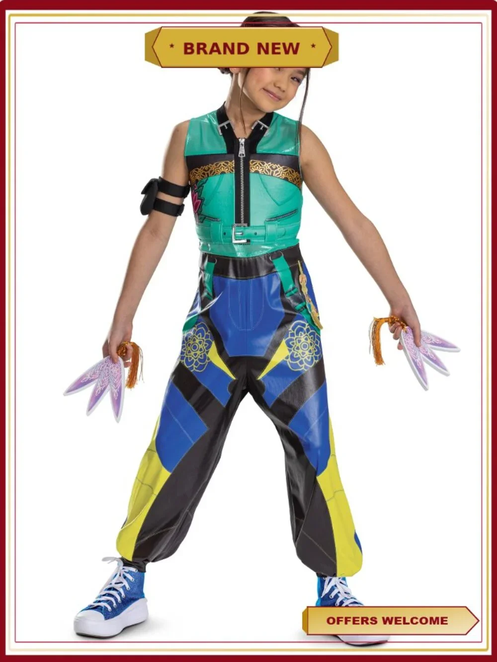 Girls Zoey K-Pop Demon Hunter Deluxe Costume Jumpsuit Foam Weapons S 6/6X
